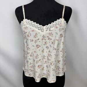 American Eagle Cropped Floral Lace-Trim Cami Tank Top - Ivory NWT Sz X Small
